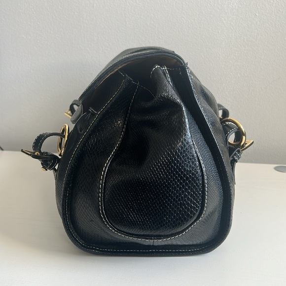 La Gioe Di Toscana Shoulder Handbag Black Gold Snake Embossed Leather - Picture 7 of 16